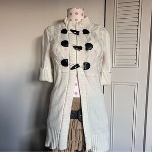 Takeout White Cardigan with Black Toggle Accents